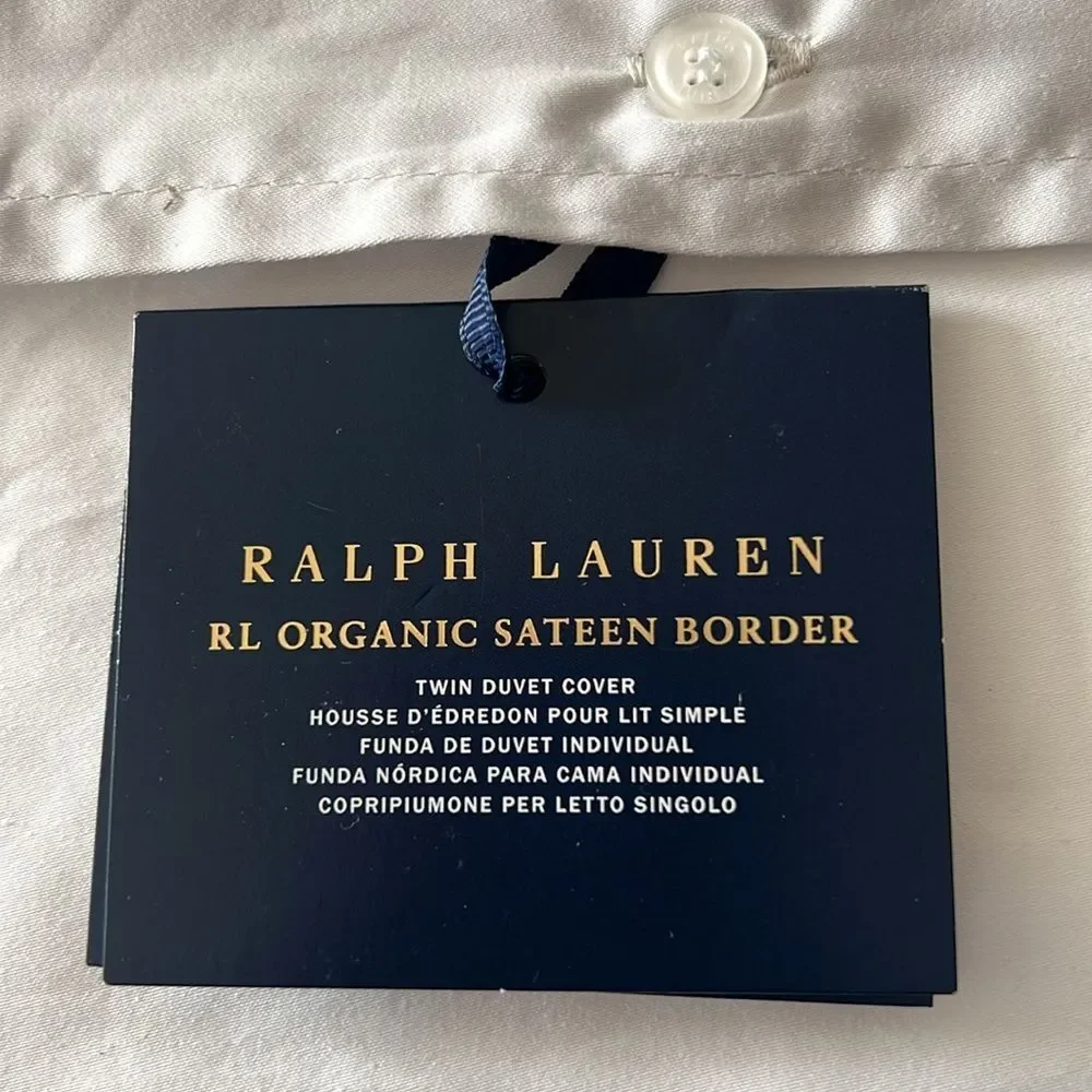 Ralph Lauren RL Organic Sateen Border Duvet Cover, Twin, New